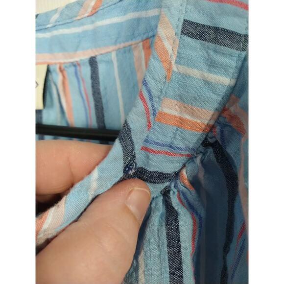 St Johns Bay Woman PXL Pullover Blouse V Neck Striped Blue Cap Sleeve Top - Picture 6 of 10